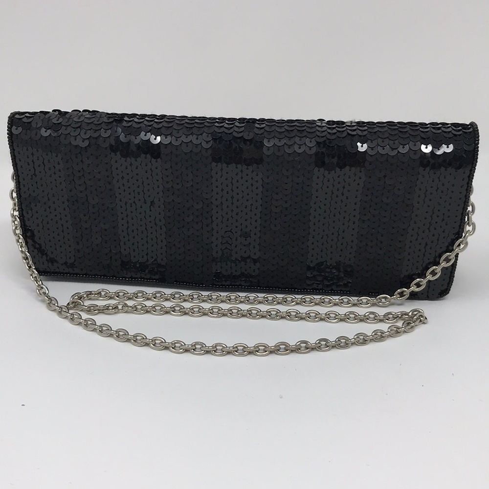 Franchi vintage beaded clutch mini bag sequined black silver chain vintage